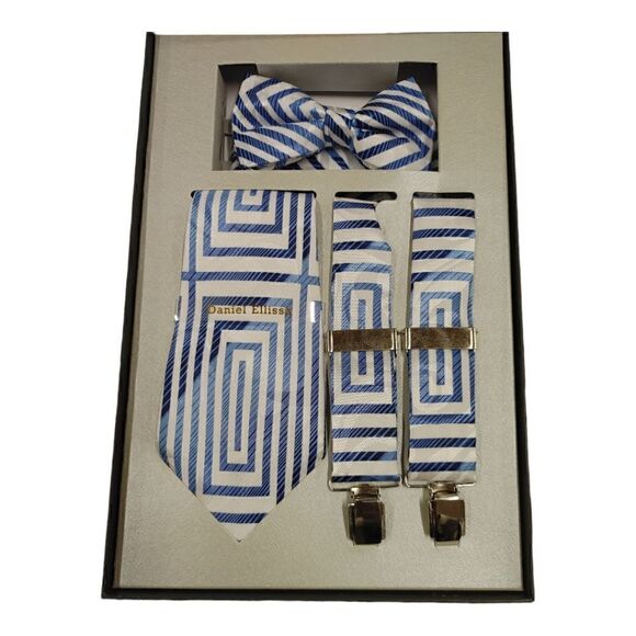 MEN'S DANIEL ELLISSA CLIP SUSPENDERS, TIE, BOWTIE AND HANKY COMBO SET. ACC-GB04 - Picture 1 of 2